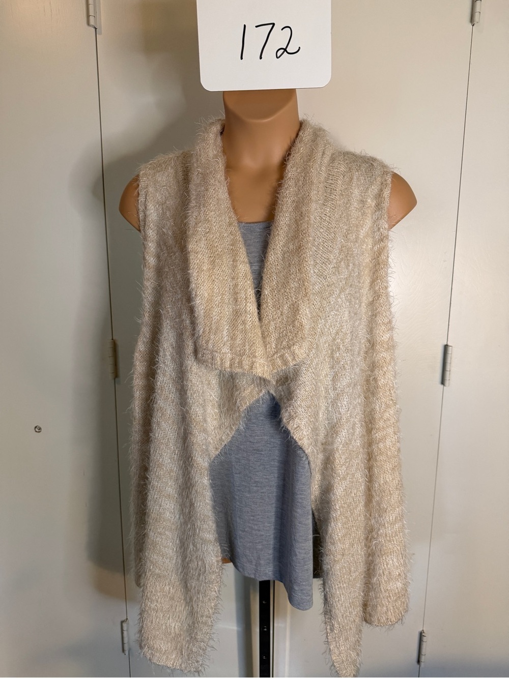 Kensie Cream Fuzzy Open-Front Draped Vest